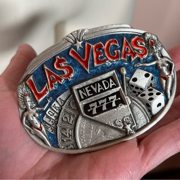 Vintage 1980's Las Vegas Heavy silver western trucker belt buckle made in USA - Picture 17 of 17